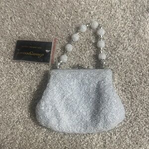 D’margeaux Elegant Silver Beaded Handbag